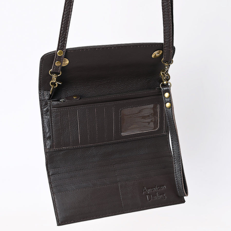 American Darling Western Leather Small Cross body Bag - Eco-Friendly Vegetable Tanned Full Grain Leather Hand Tooled Floral Carved Purse