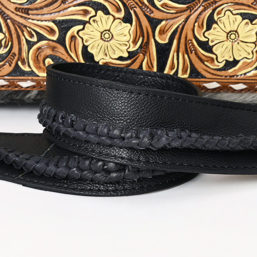 American Darling Western Leather Hobo Bag - Full Grain Leather Hand Tooled Floral Carved Hair-On Cowhide Purse With Fringes