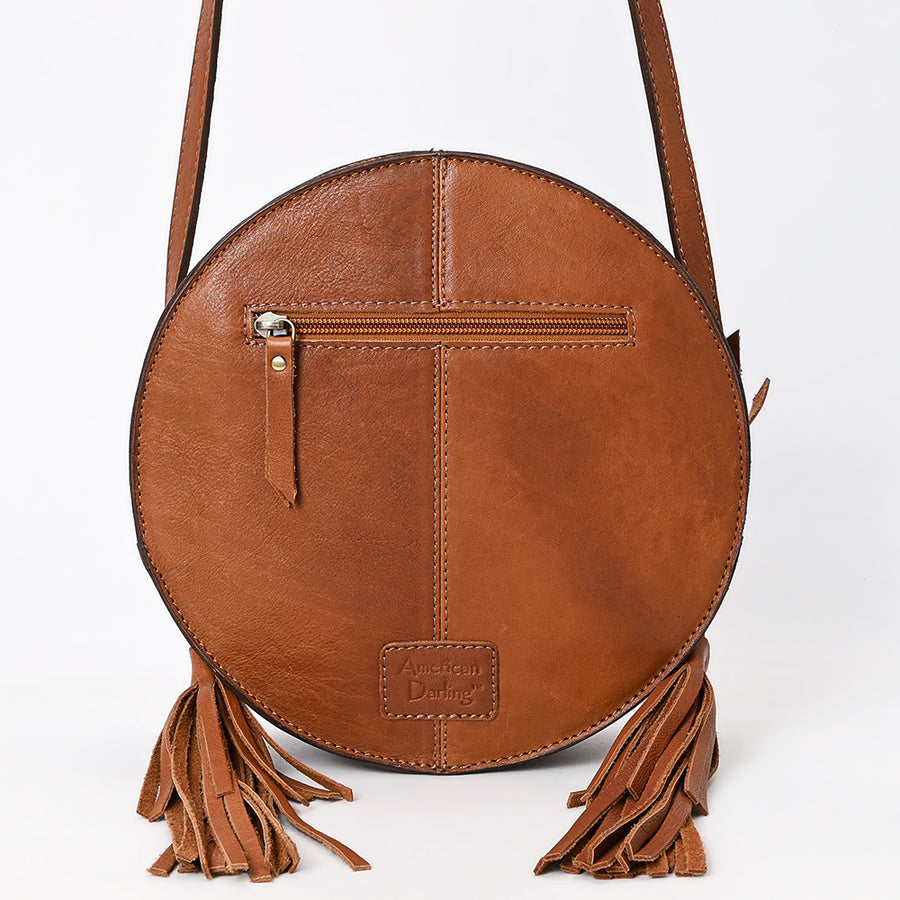 American Darling Western Leather Canteen Bag - Eco-Friendly Vegetable Tanned Full Grain Leather Hand Tooled Floral Carved Tassel Purse