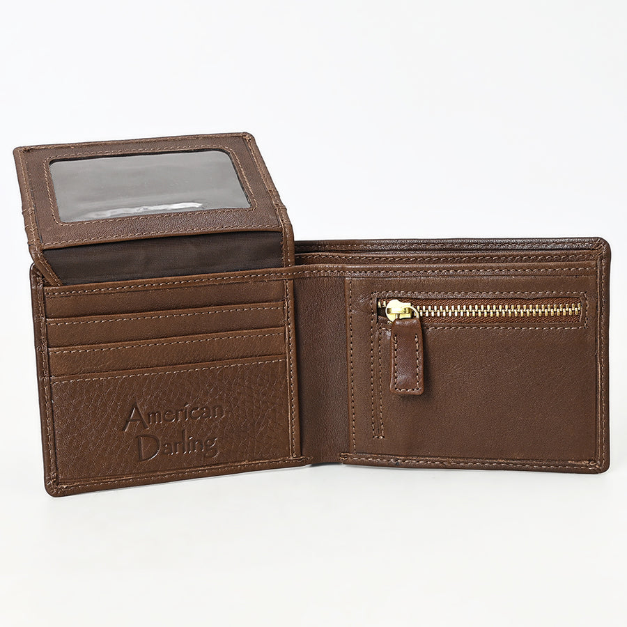 American Darling Wallet Western Genuine Leather Handcrafted Classic Bifold Pocket Wallet with YKK Zipper Coin Pocket