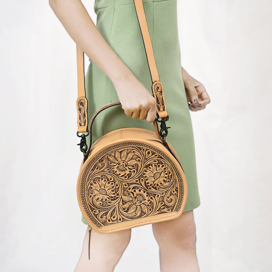 American Darling Canteen Hand Tooled Genuine Leather Women's Bag Western Handbag Purse
