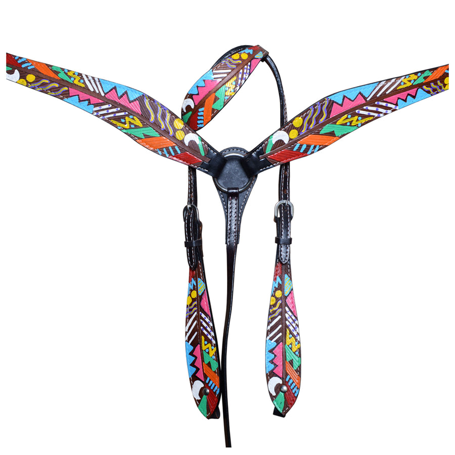 HILASON Western Horse Genuine Leather Printed Tack set Black | for