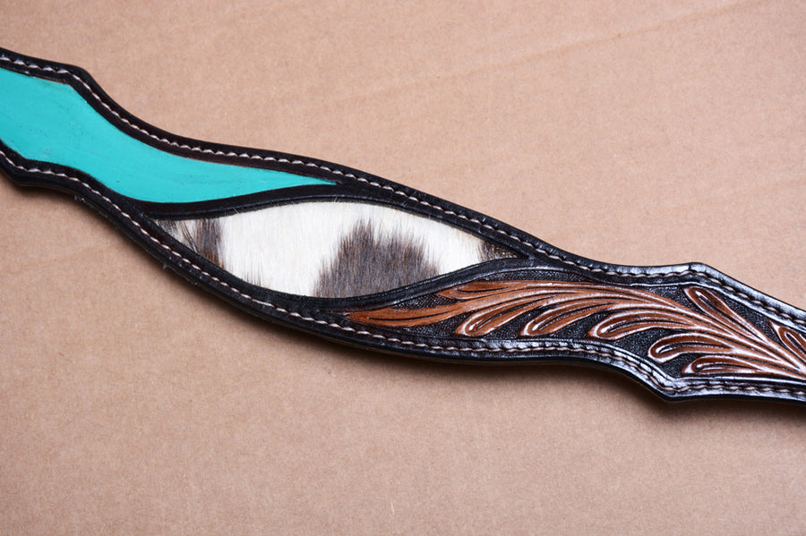 COMFYTACK Western Horse Hand Tooled & Hair-on Headstall Breast Collar Tack Genuine Leather