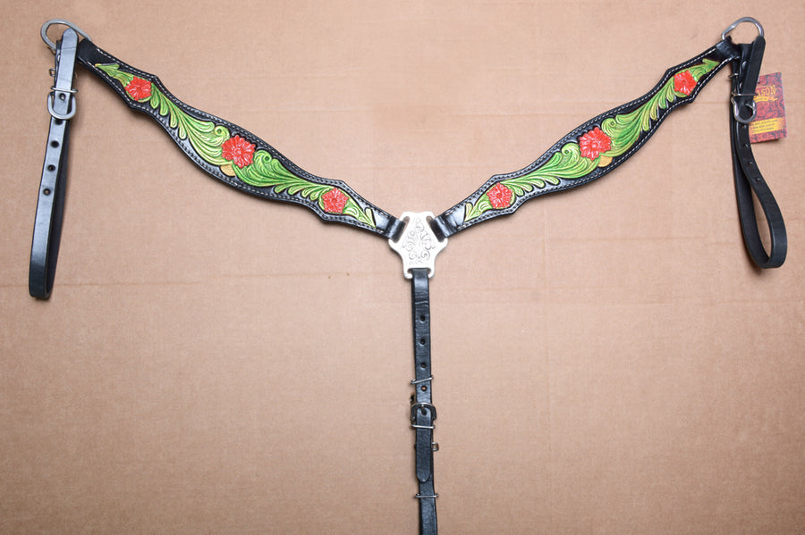 COMFYTACK Western Horse Hand Painted Headstall Breast Collar Tack Genuine Leather