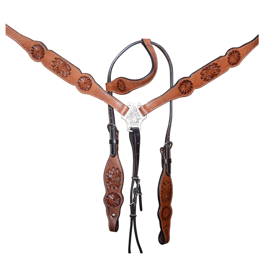 COMFYTACK Western Horse Hand Tooled Genuine Leather Headstall Breast Collar Tack - Uhorse