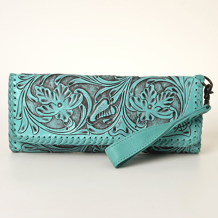 American Darling Hand-Tooled Leather Wallet Handbag – Genuine Leather, Floral Carved Design, Premium Western Women’s Clutch