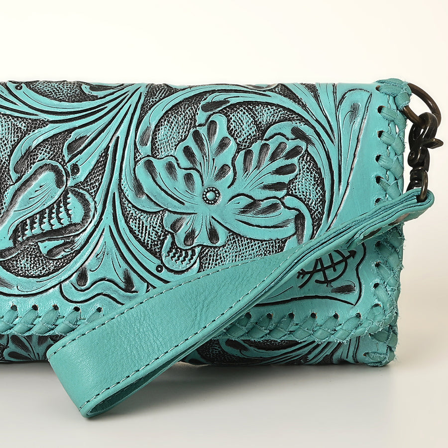 American Darling Hand-Tooled Leather Wallet Handbag – Genuine Leather, Floral Carved Design, Premium Western Women’s Clutch