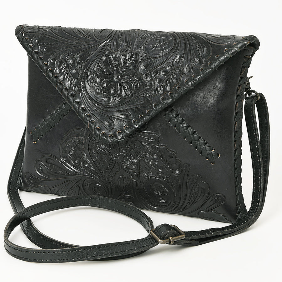 American Darling Hand-Tooled Genuine Leather Western Envelope Bag - Floral Carved Crossbody - Hilason