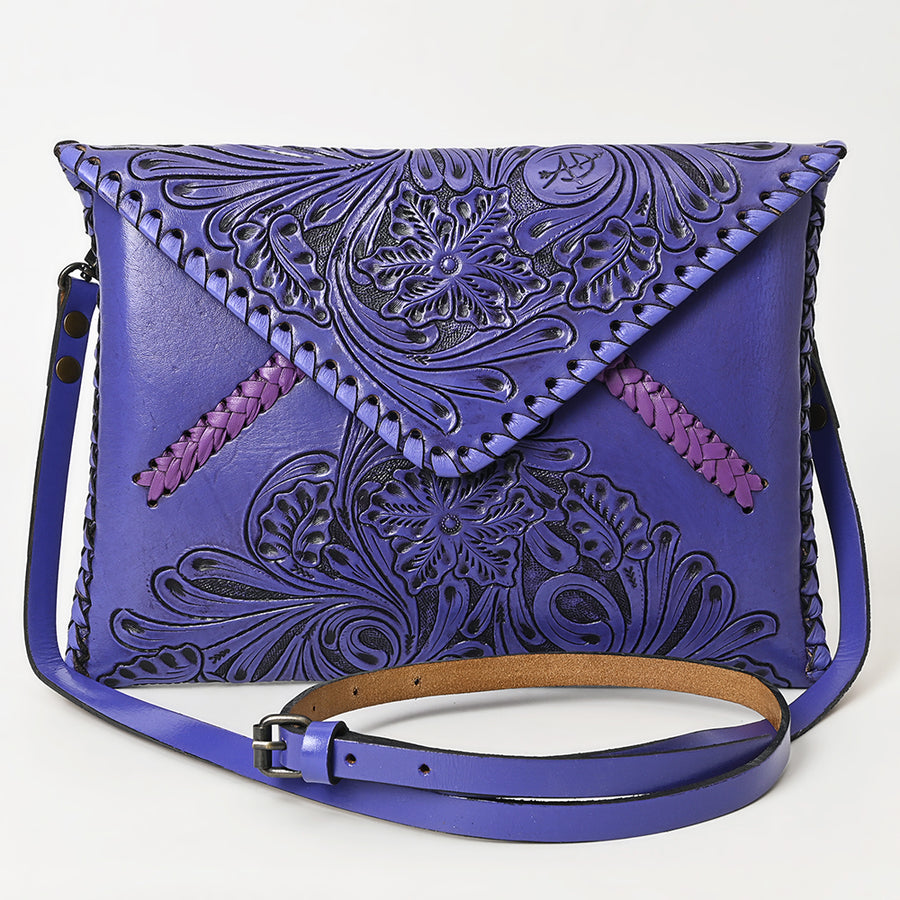 American Darling Hand-Tooled Genuine Leather Envelope Bag – Floral Carved Western Crossbody with Strap for Everyday Carry