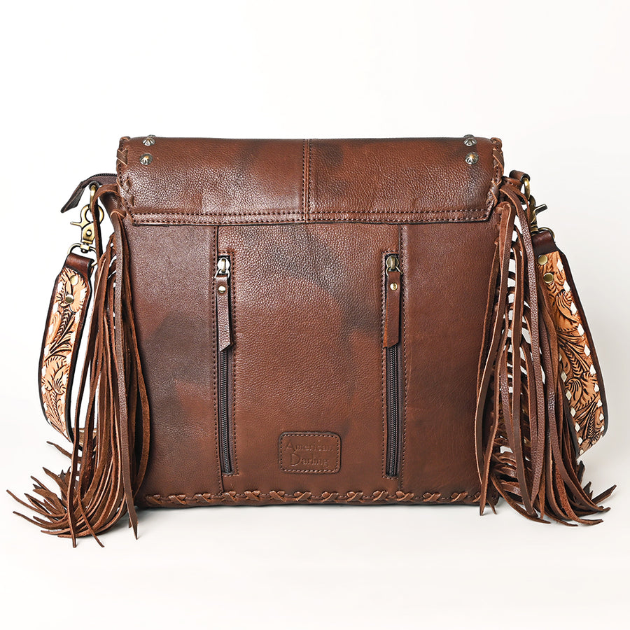American Darling Western Leather Cross body Bag - Full Grain Leather Hand Woven Saddle Blanket Hand Tooled Floral Purse