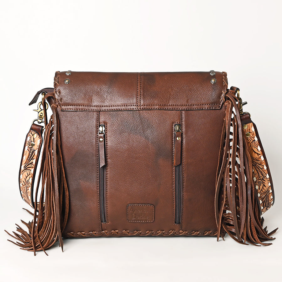 American Darling Western Leather Cross body Bag - Full Grain Leather Hand Woven Saddle Blanket Hand Tooled Floral Purse
