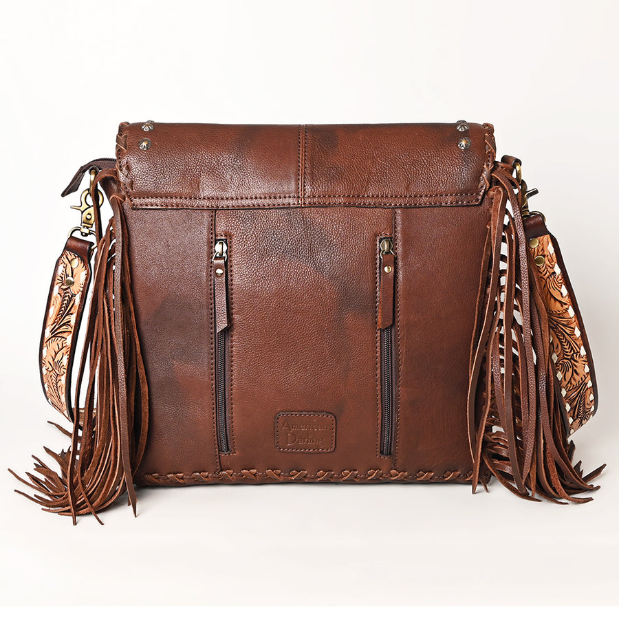 American Darling Western Leather Cross body Bag - Full Grain Leather Hand Woven Saddle Blanket Hand Tooled Floral Purse