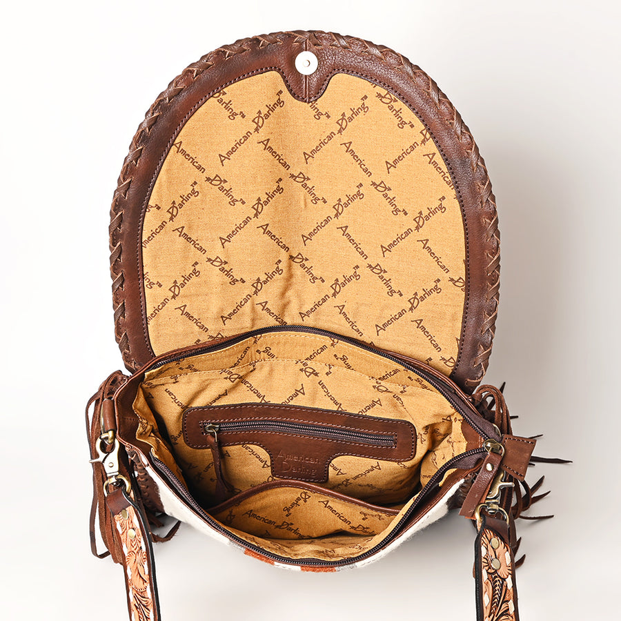 American Darling Western Leather Cross body Bag - Full Grain Leather Hand Woven Saddle Blanket Hand Tooled Floral Purse