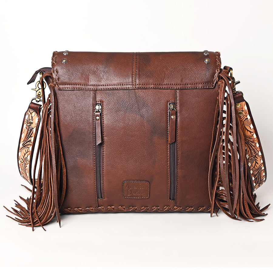 American Darling Western Leather Cross body Bag - Full Grain Leather Hand Woven Saddle Blanket Hand Tooled Floral Purse