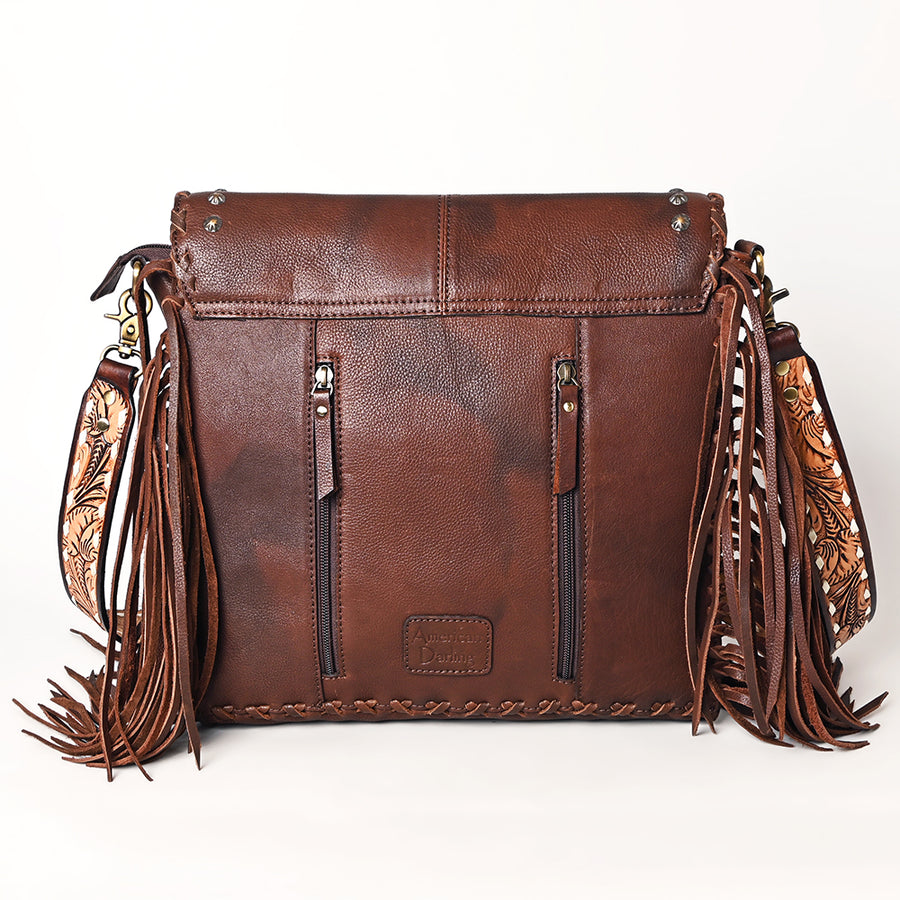American Darling Western Leather Cross body Bag - Full Grain Leather Hand Woven Saddle Blanket Hand Tooled Floral Purse