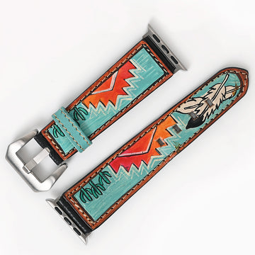 American Darling I watch Strap Genuine Leather With Beautiful Cactus Hand Painted Smart