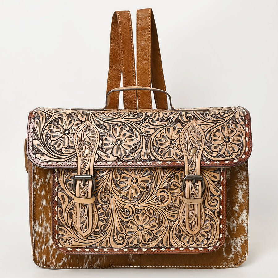 American Darling Western Leather Backpack Bag – Hand-Tooled Floral Carving, Genuine Leather, Hair-On Cowhide, Everyday Travel Pack
