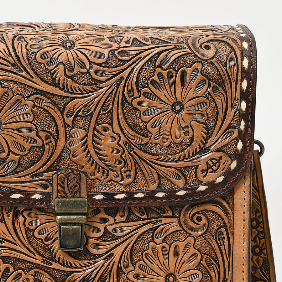 American Darling Hand-Tooled Leather Messenger Bag – Floral Carved Genuine Leather Crossbody with Strap, Premium Western Craftsmanship