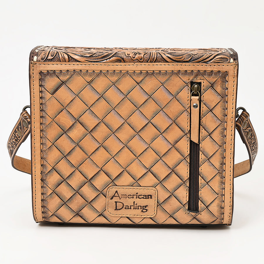American Darling Hand-Tooled Leather Messenger Bag – Floral Carved Genuine Leather Crossbody with Strap, Premium Western Craftsmanship
