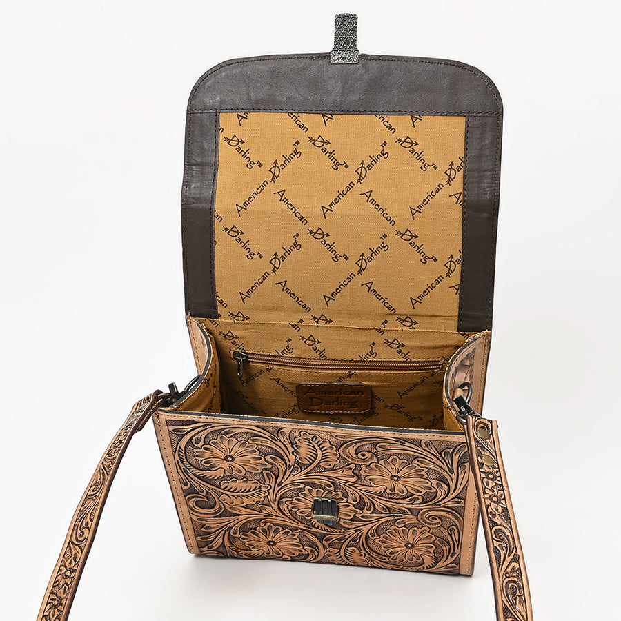 American Darling Hand-Tooled Leather Messenger Bag – Floral Carved Genuine Leather Crossbody with Strap, Premium Western Craftsmanship