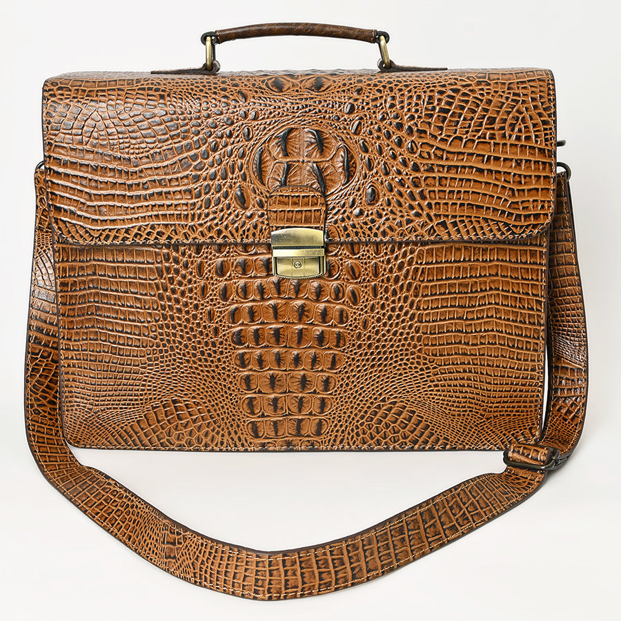 American Darling Crocodile Embossed Genuine Leather Briefcase Bag – Western Work Tote with Multiple Compartments – Premium Artisan Craft