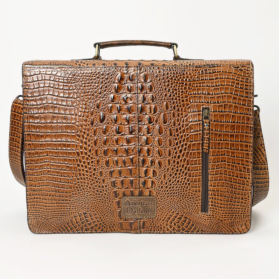 American Darling Crocodile Embossed Genuine Leather Briefcase Bag – Western Work Tote with Multiple Compartments – Premium Artisan Craft