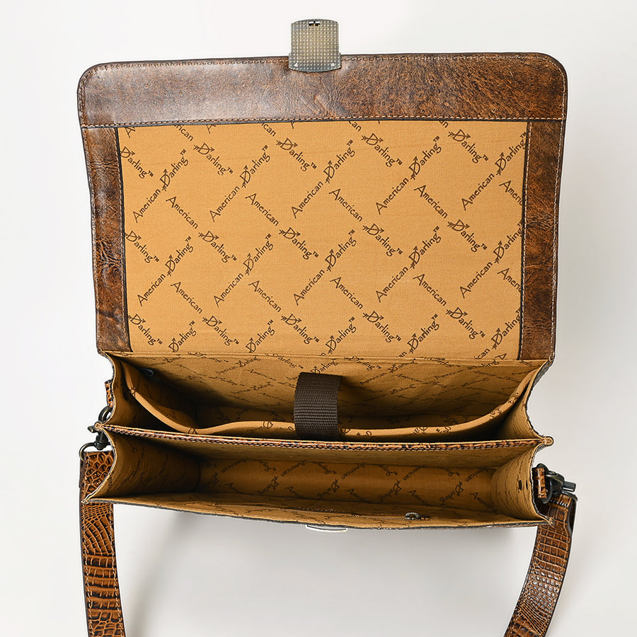 American Darling Crocodile Embossed Genuine Leather Briefcase Bag – Western Work Tote with Multiple Compartments – Premium Artisan Craft