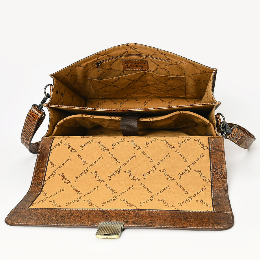 American Darling Crocodile Embossed Genuine Leather Briefcase Bag – Western Work Tote with Multiple Compartments – Premium Artisan Craft