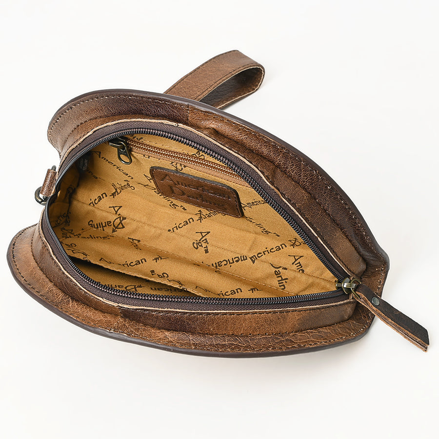 American Darling Hand-Tooled Genuine Leather Taco Bag – Floral Carved Western Wristlet with Secure Storage – Premium Artisan Craftsmanship