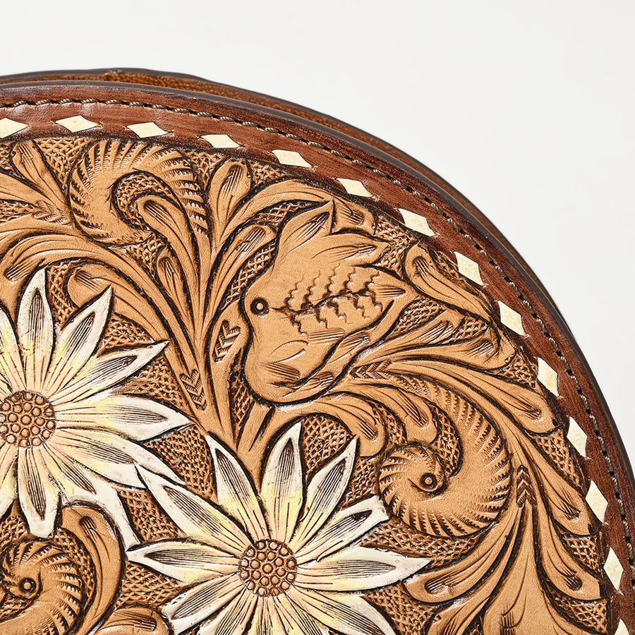 American Darling Hand-Tooled Genuine Leather Taco Bag – Floral Carved Western Wristlet with Secure Storage – Premium Artisan Craftsmanship