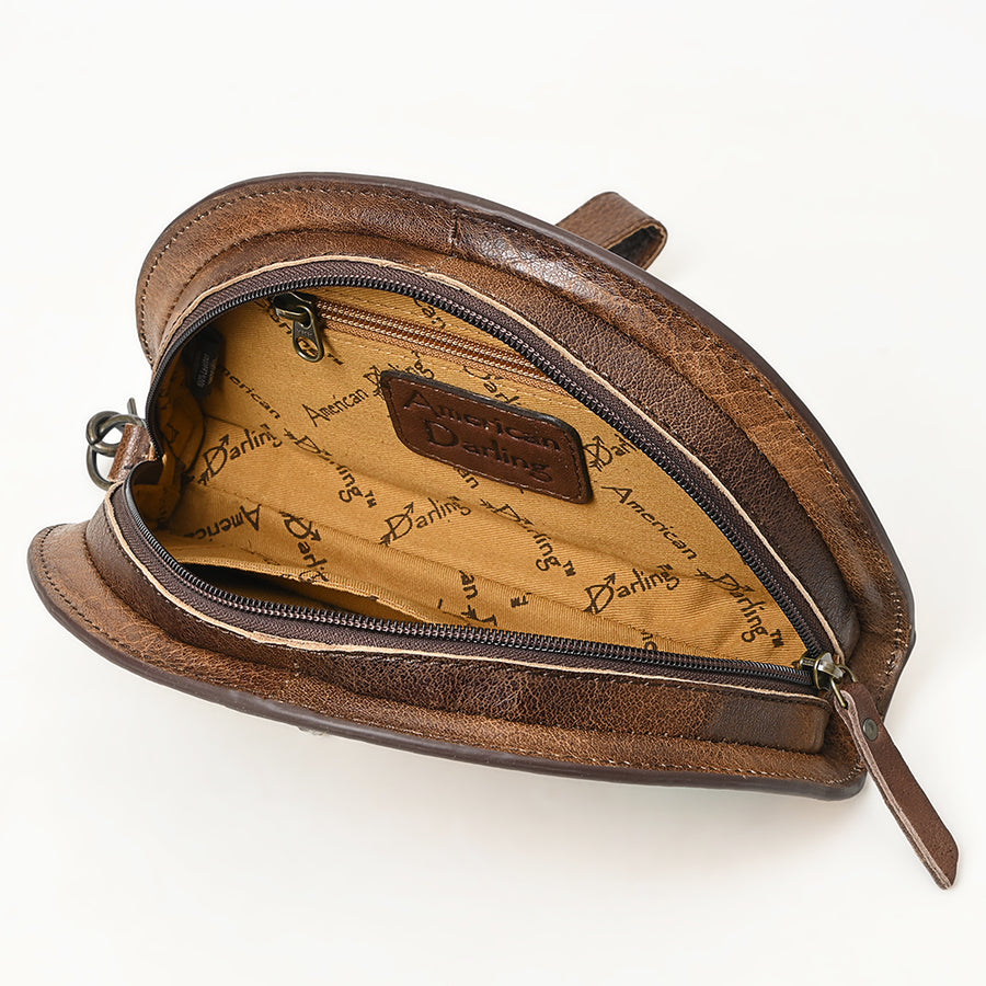 American Darling Hand-Tooled Genuine Leather Taco Bag – Floral Carved Western Wristlet with Secure Storage – Premium Artisan Craftsmanship