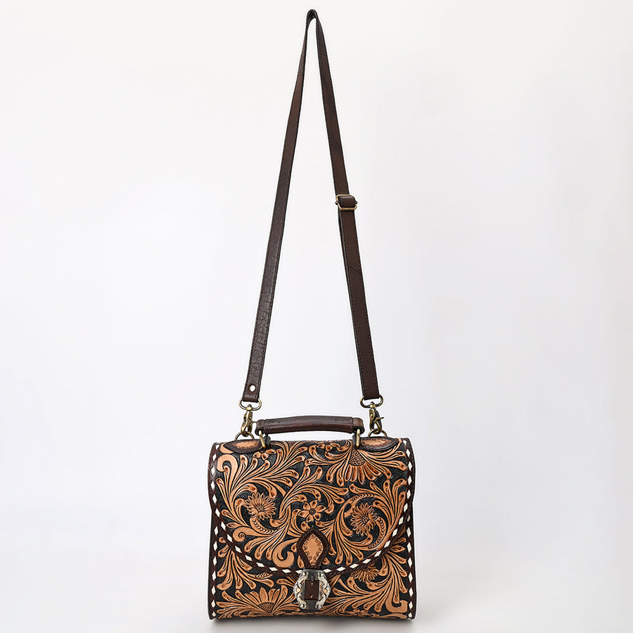 American Darling Western Leather Messenger Bag - Eco-Friendly Vegetable Tanned Full Grain Leather Hand Tooled Floral Carved Purse