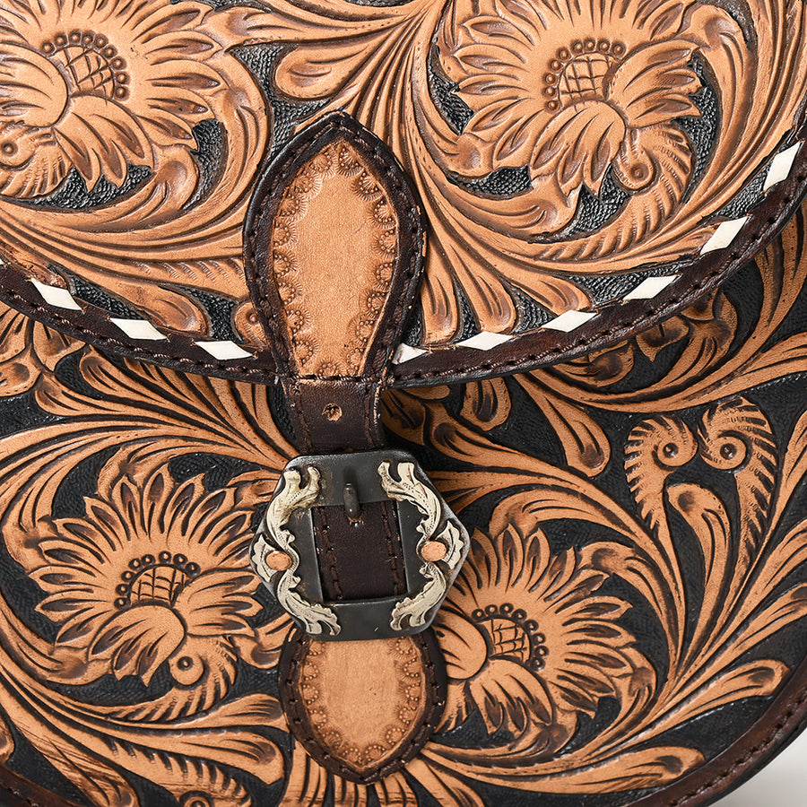 American Darling Western Leather Small Cross body Bag - Eco-Friendly Vegetable Tanned Full Grain Leather Hand Tooled Floral Carved Purse