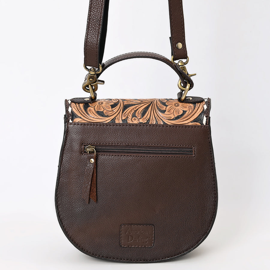 American Darling Western Leather Small Cross body Bag - Eco-Friendly Vegetable Tanned Full Grain Leather Hand Tooled Floral Carved Purse