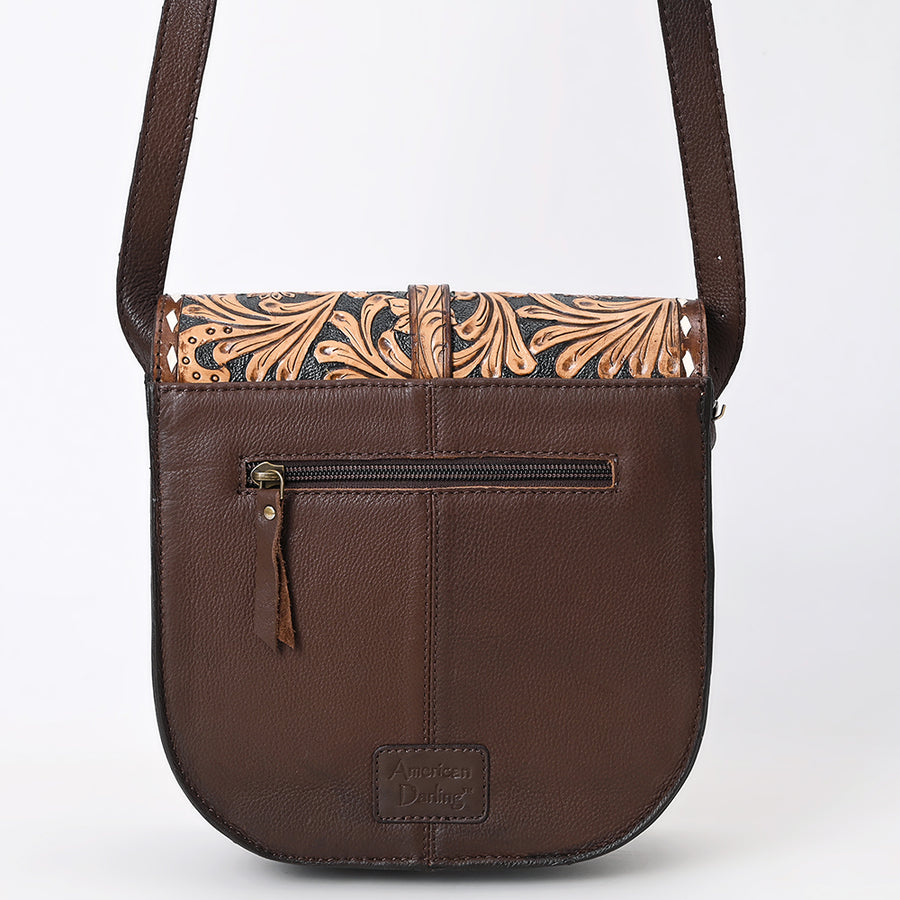 American Darling Western Leather Small Cross body Bag - Eco-Friendly Vegetable Tanned Full Grain Leather Hand Tooled Floral Carved Purse