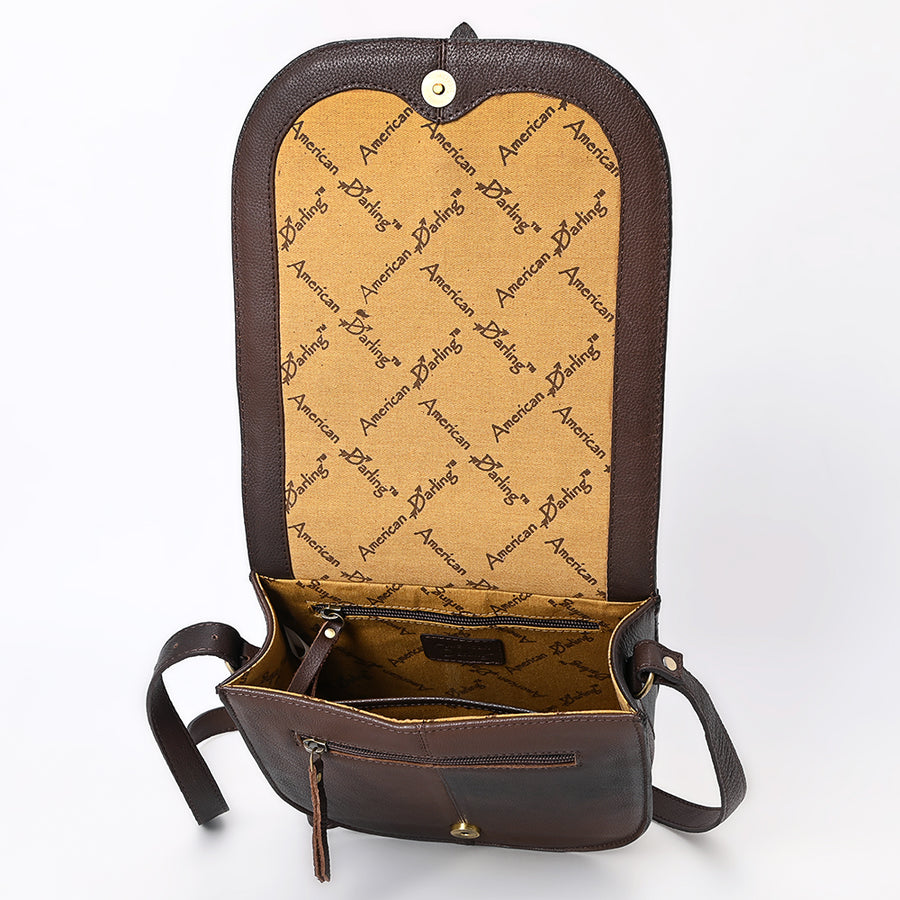 American Darling Western Leather Small Cross body Bag - Eco-Friendly Vegetable Tanned Full Grain Leather Hand Tooled Floral Carved Purse