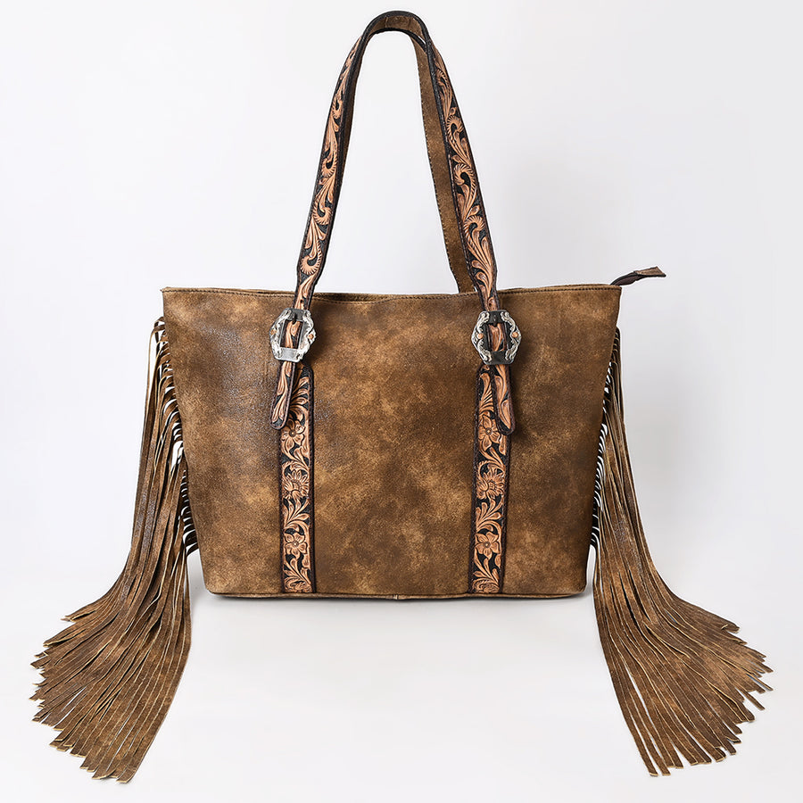 American Darling Western Leather Cross body Bag - Eco-Friendly Vegetable Tanned Full Grain Leather Hand Tooled Floral Carved Fringe Purse