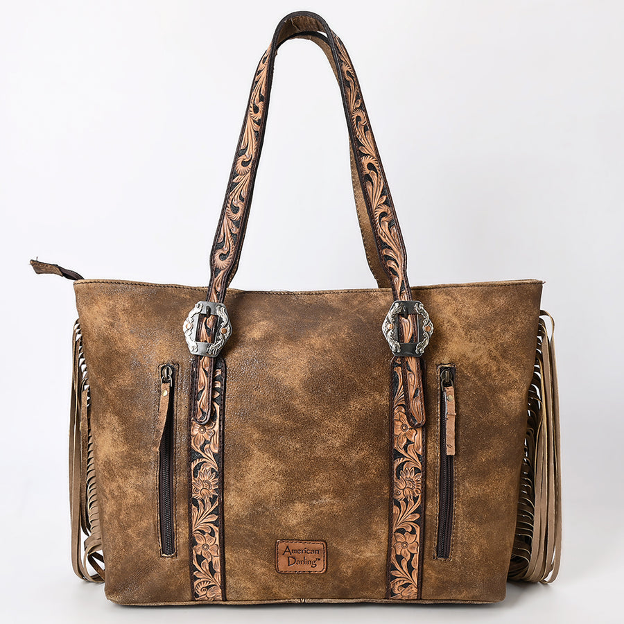 American Darling Western Leather Cross body Bag - Eco-Friendly Vegetable Tanned Full Grain Leather Hand Tooled Floral Carved Fringe Purse
