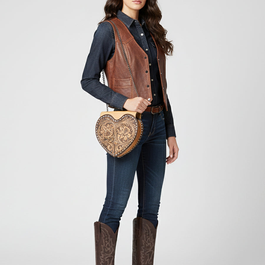 American Darling Cross Body Hand Tooled Genuine Leather Women Bag Western Handbag Purse