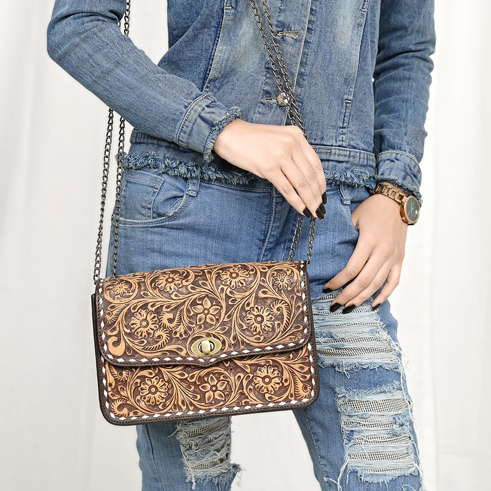 American Darling Small Crossbody Beautifully Hand Tooled Genuine Leather Women Bag Western Handbag Purse|