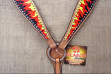 HILASON Western Horse Leather Headstall & Breast Collar Tack Set Flame