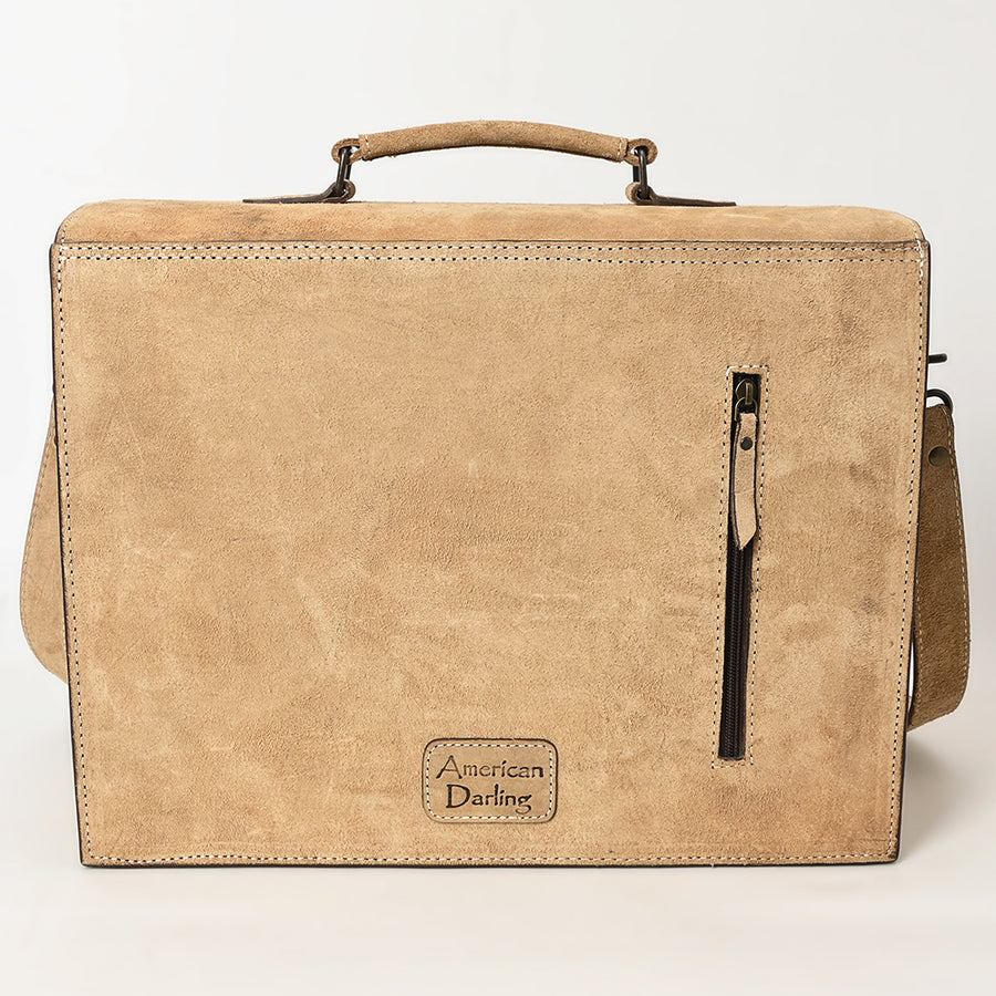 American Darling Hand-Tooled Genuine Suede Leather Western Briefcase – Buckstitch Floral Carved Work Bag with Multiple Compartments – Premium Artisan Craft