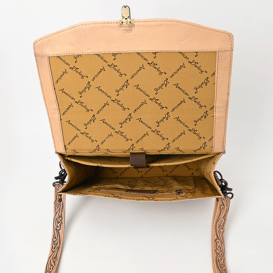 American Darling Western Hand-Tooled Leather Briefcase Bag – Floral Carved Genuine Leather Work Bag with Strap | Premium Artisan Craft