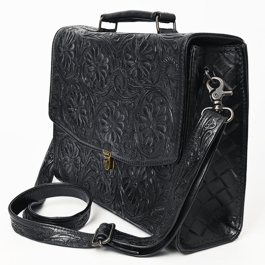 American Darling Western Hand-Tooled Leather Briefcase Bag – Floral Carved Genuine Leather Work Bag with Strap | Premium Artisan Craft