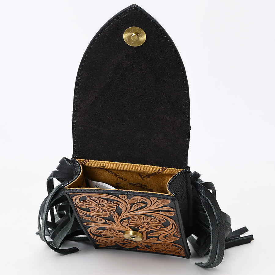 American Darling Western Leather Cell Phone Holder - Eco-Friendly Full Grain Leather Hand Tooled Floral Carved Fringe Case