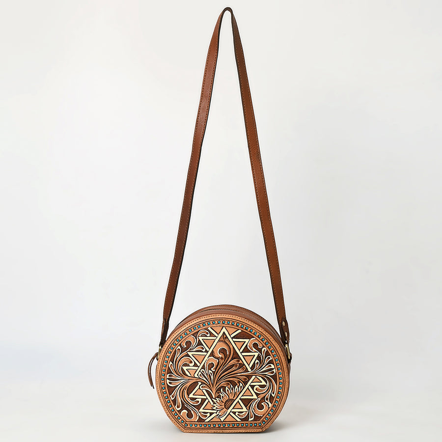 American Darling Western Leather Canteen Bag - Eco-Friendly Vegetable Tanned Full Grain Leather Hand Tooled Floral Carved Purse