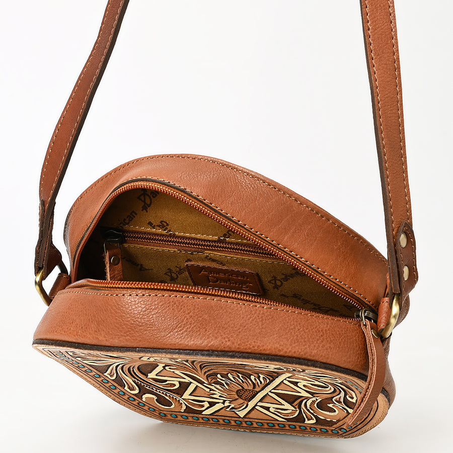 American Darling Western Leather Canteen Bag - Eco-Friendly Vegetable Tanned Full Grain Leather Hand Tooled Floral Carved Purse
