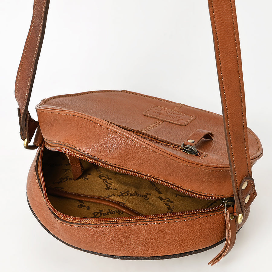 American Darling Western Leather Canteen Bag - Eco-Friendly Vegetable Tanned Full Grain Leather Hand Tooled Floral Carved Purse