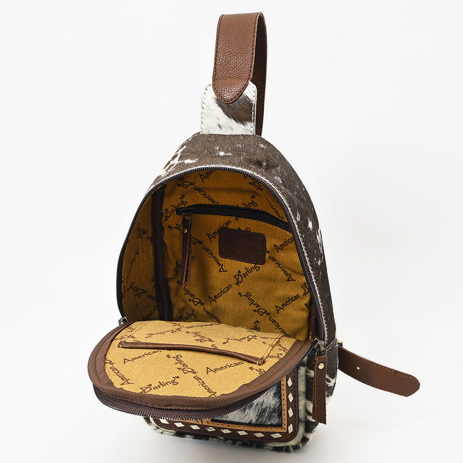 American Darling Hand Tooled Floral Carved Hair-On Cowhide Leather Sling Bag Eco-Friendly Genuine Leather Western Crossbody