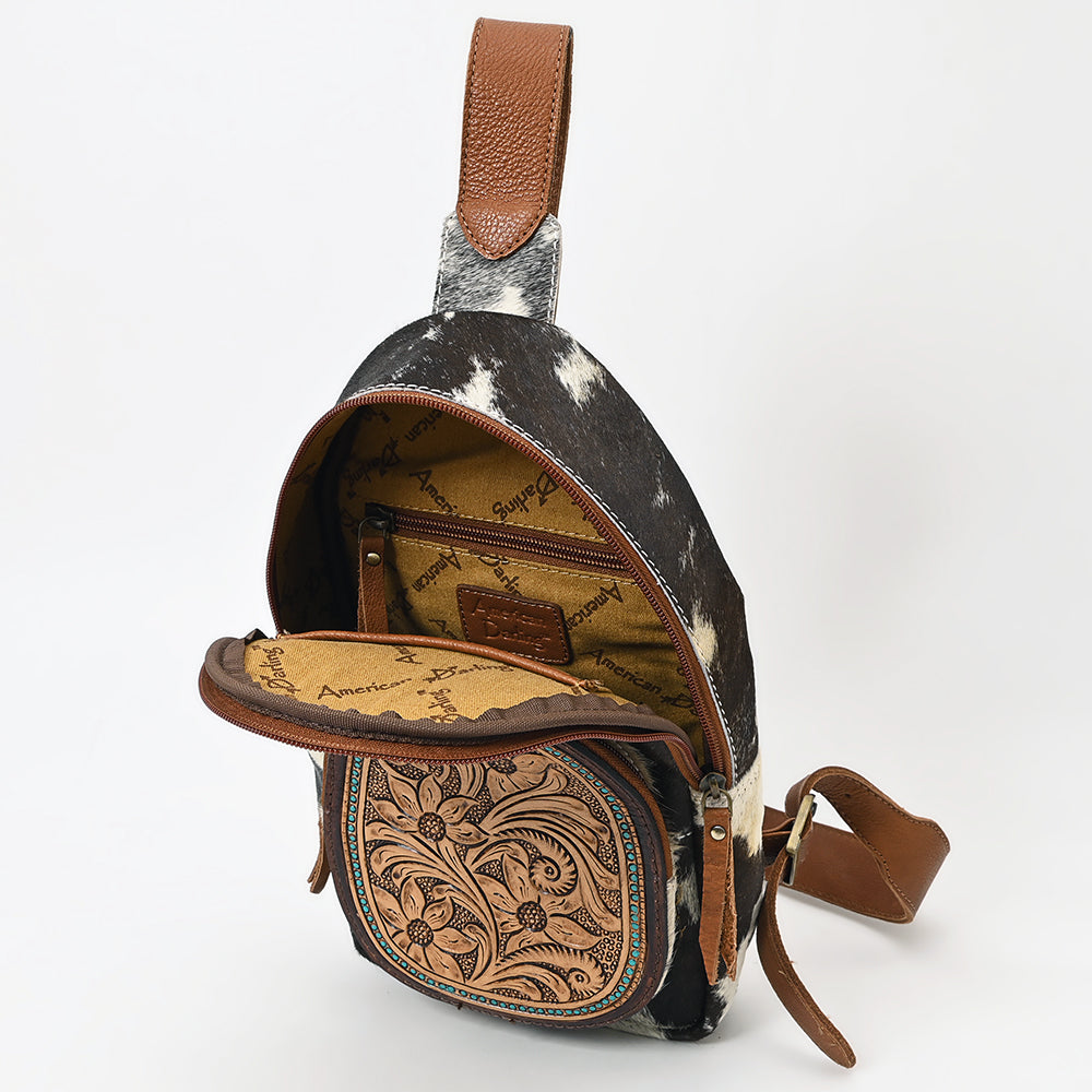 American Darling Sling Hand Tooled Hair On Genuine Leather Women Bag Western Handbag Purse